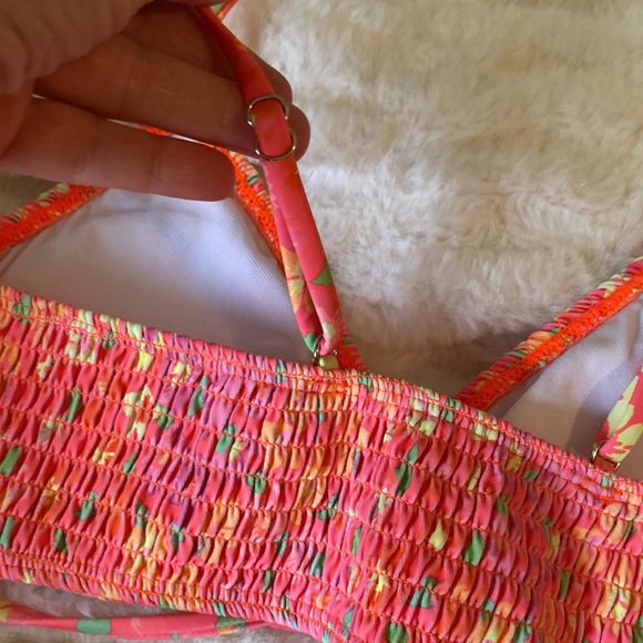 HOT 🔥 Floral Smocked front cut out drawstring bikini swimsuit ~ Small - Picture 5 of 6